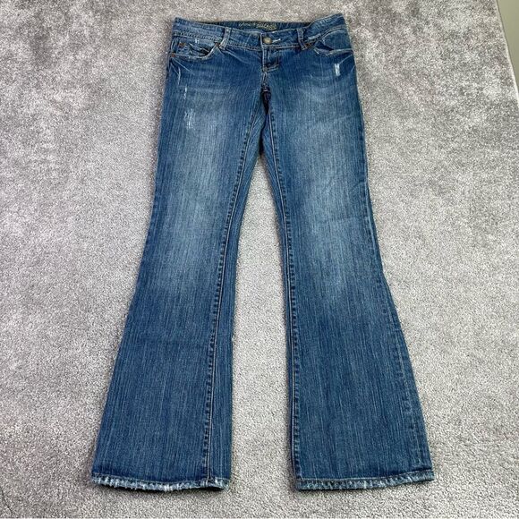 American Eagle Artist Jeans Women's 6 Long Blue Flare Low Rise Slim Fit Y2K - Picture 1 of 13